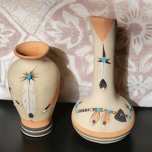 Vintage Southwestern Vase and Pitcher Native American Pottery Set by Betty Selby
